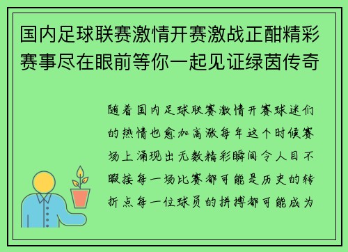国内足球联赛激情开赛激战正酣精彩赛事尽在眼前等你一起见证绿茵传奇